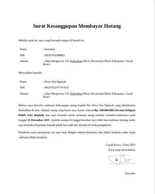 surat sanggup bayar 