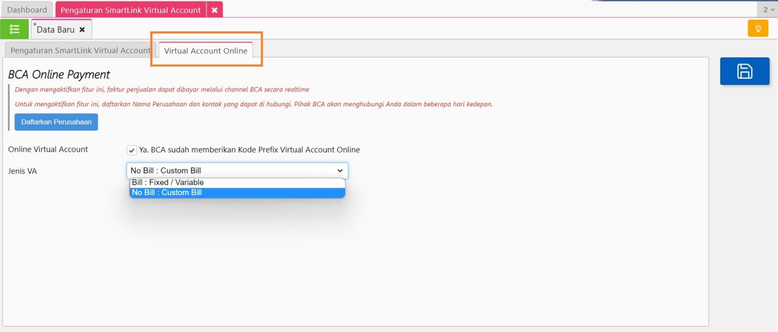 Virtual Account Accurate Online 