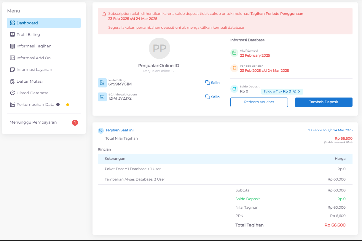 Dashboard Billing Accurate Online