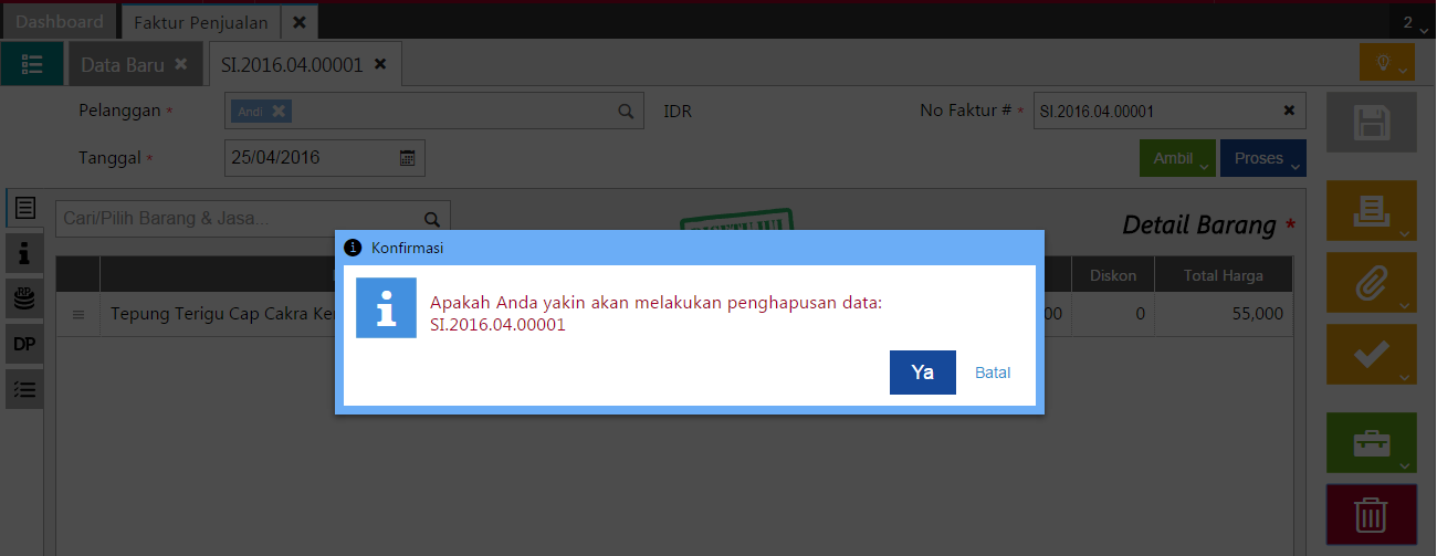 hapus faktur penjualan 
